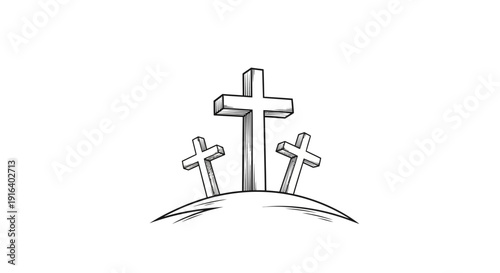 Three Christian Crosses on Hilltop - Religious Symbolism and Faith