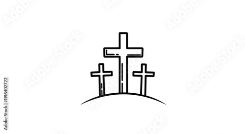 Three Christian Crosses on Hilltop, Religious Symbol Icon, Faith and Hope
