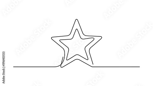 Minimalist one line drawing of five pointed star shape on white background representing success, excellence, and achievement concepts.