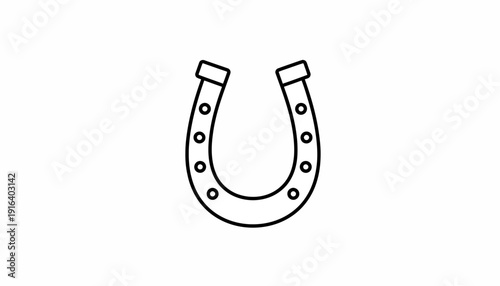 Simple Outline Horseshoe Icon Isolated on White Background, Good Luck Symbol