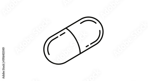 Simple Outline Icon of a Pill Capsule, Medical Symbol