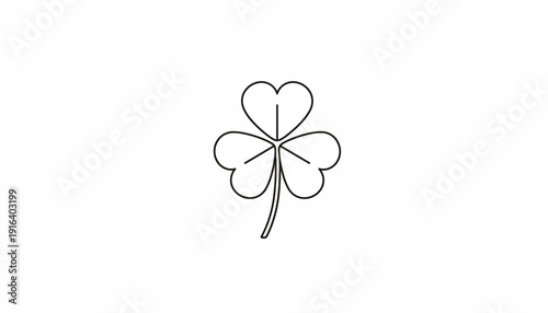Simple outline shamrock clover leaf, symbol of luck and Ireland, isolated on white background.