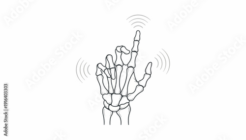 Skeleton Hand Touching Screen with Digital Waves, Futuristic Technology Concept