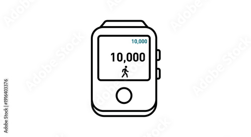 Smartwatch displays 10,000 steps goal achieved with walking icon