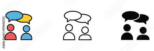 Discussion, dispute icon, line, glyph, and filled outline colorful design, forum conversation and chat vector sign, symbol and logo illustration
