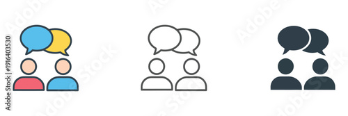 Discussion, dispute icon, line, glyph, and filled outline colorful version, forum chat outline and filled vector sign