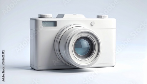 White Digital Camera on Light Background.