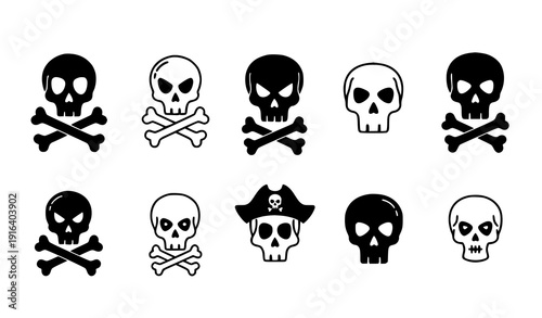 Skull and crossbones vector icon set cartoon style