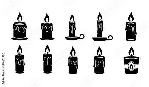 Candle and flame vector icon collection silhouette