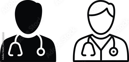 Doctors Wearing Stethoscopes Silhouette and Line Art