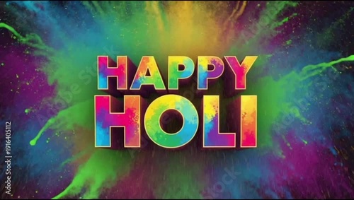 Vibrant holi celebration with colorful text