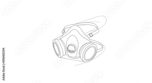 Respirator Mask Drawing, Protective Face Gear, Safety Equipment, Industrial Protection