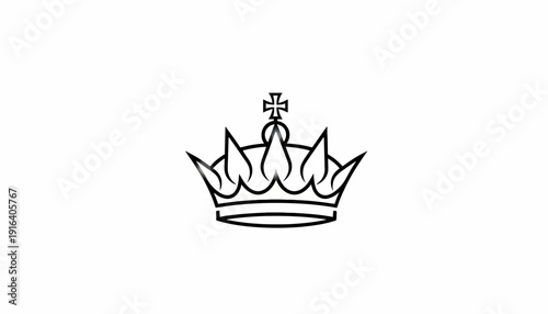 Royal Crown Icon, Minimalist Black and White Line Art, Symbol of Royalty and Power
