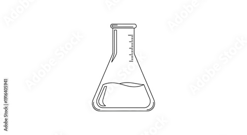 Outline of a laboratory flask with liquid and measurement markings