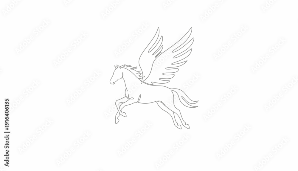 Obraz premium Pegasus Mythical Winged Horse Silhouette Flying Isolated on White Background