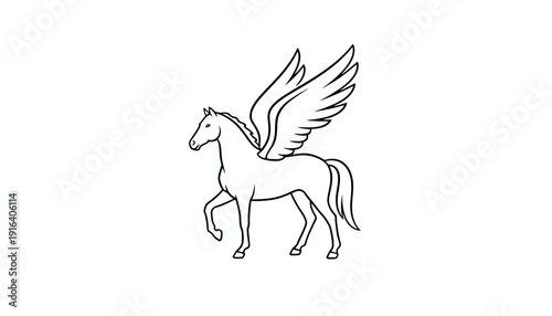 Pegasus Mythical Winged Horse Line Art Drawing