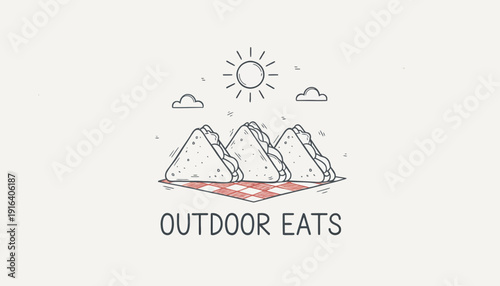 Picnic Blanket with Sandwiches Under the Sun: Outdoor Eats Illustration