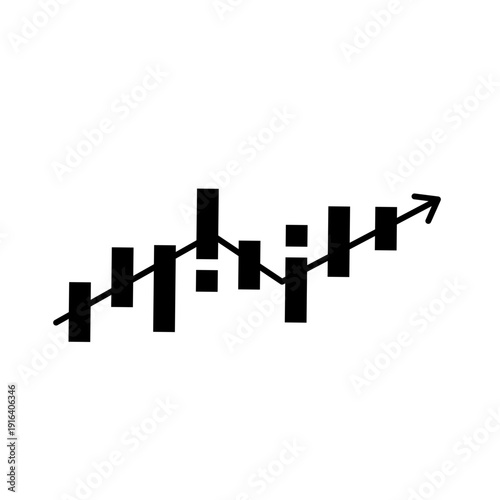 Black and White Financial Bar Chart with Upward Arrow Trading Investment Vector Icon