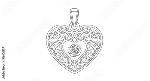 Ornate Heart Pendant with Rose Design - Intricate Filigree Jewelry Outline