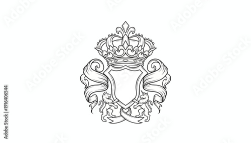 Ornate Royal Emblem with Crown and Shield, Heraldic Crest, Vintage Design Element