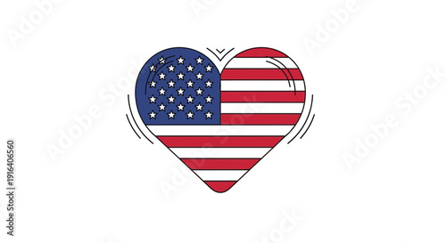 American Flag Heart Shape with Wavy Lines - Love USA