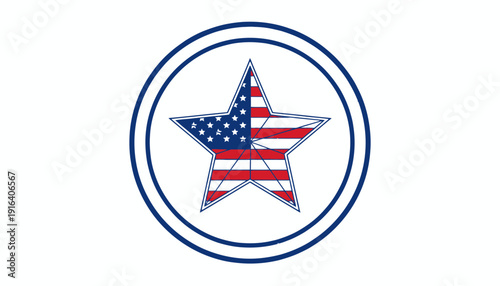 American Star Emblem with US Flag Colors and Distressed Texture