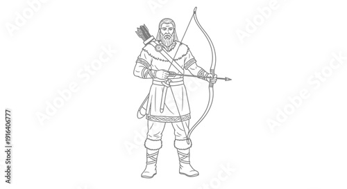 Medieval Archer Warrior with Bow and Arrows, Viking Hunter, Ancient Warrior
