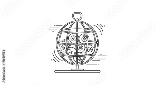 Lottery Bingo Cage with Balls - Vintage Game Illustration