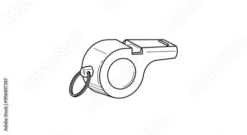 Illustration of a classic sports whistle with a metal ring on a white background