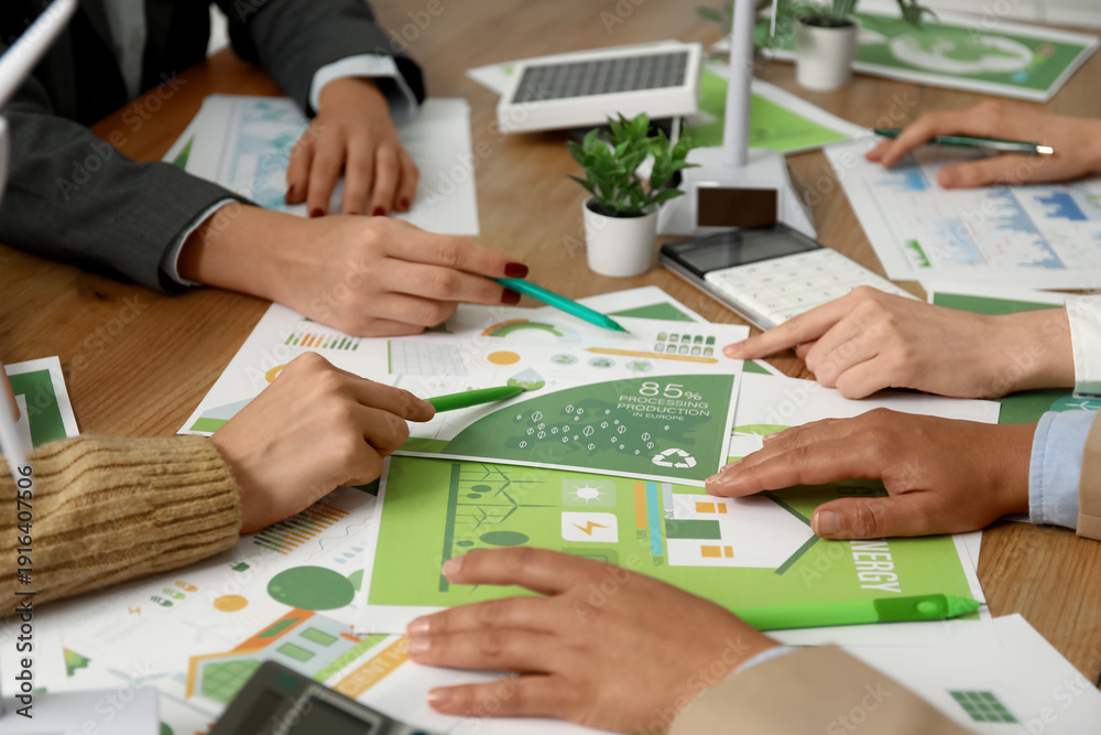 Fototapeta premium Business team working on green energy strategies during office meeting