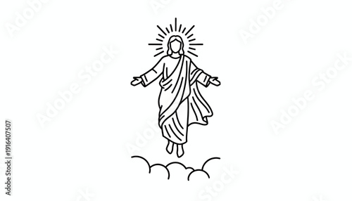 Jesus Christ Ascending to Heaven Above Clouds, Religious Symbolism, Divine Light