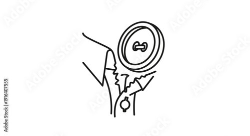 Hand sewing a button onto fabric with needle and thread, close-up illustration