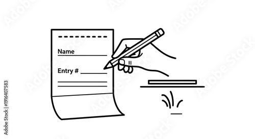 Hand Writing Name and Entry Number on Paper with Pencil