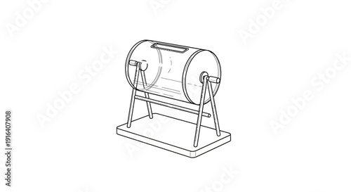 Hand drawing of a raffle drum on a stand, lottery, giveaway, chance, luck, prize, event, game