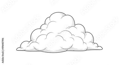 Hand Drawn Cumulus Cloud Illustration, Sketchy Style, Isolated on White Background