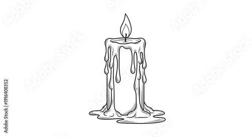 Dripping Candle Flame Illustration, Hand Drawn Sketch Style