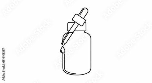 Dropper Bottle Icon with Falling Drop, Essential Oil, Serum, Medicine, Cosmetic Product