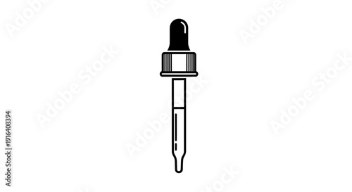 Dropper with Black Bulb and Clear Liquid, Isolated on White Background