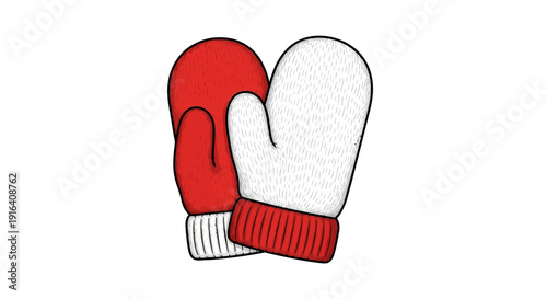 Cozy Winter Mittens, Red and White, Hand-Drawn Style