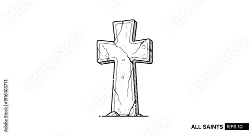 Cracked Stone Cross Gravestone, All Saints Day, Religious Symbol, Cemetery, Death, Mourning