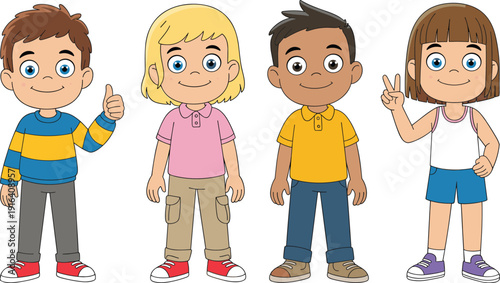 Cute cartoon children characters set, smiling boys and girls isolated on white background, colorful kids vector illustration