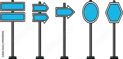 Direction Signboard Icon Set with Blank Road Signs and Arrow Pointers for Navigation, Guidance, Traffic Information and Wayfinding Design