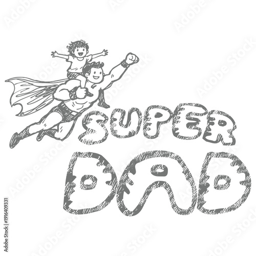 Dad superhero father flying with joyful child