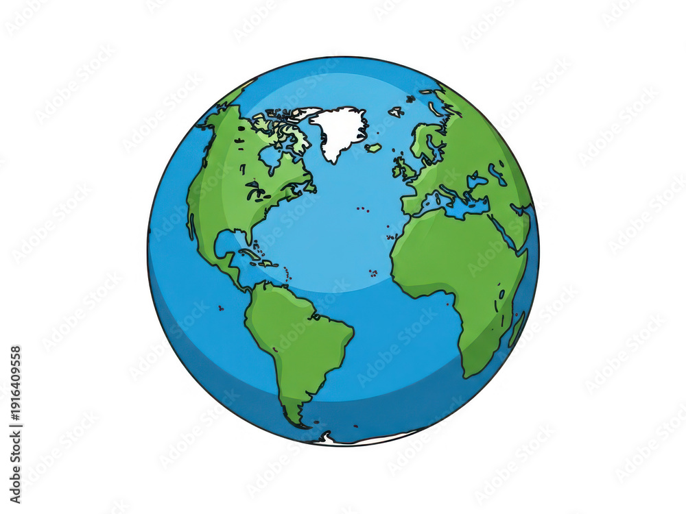 Fototapeta premium A blue and green globe with a white spot on north america isolated on transparent background