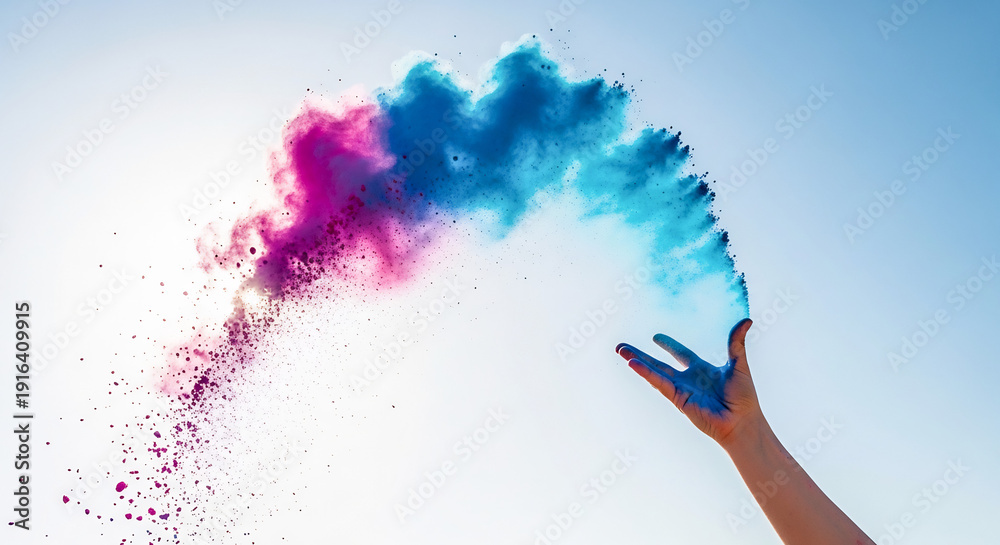 Obraz premium Holi powders thrown in vibrant burst against clear blue sky