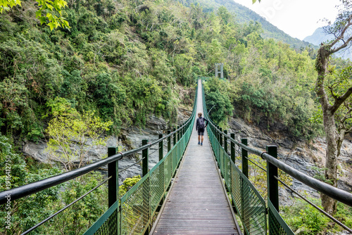 Suspension bridge Sanfong 1 on Walami Trail in Yushan National Park of Taiwan