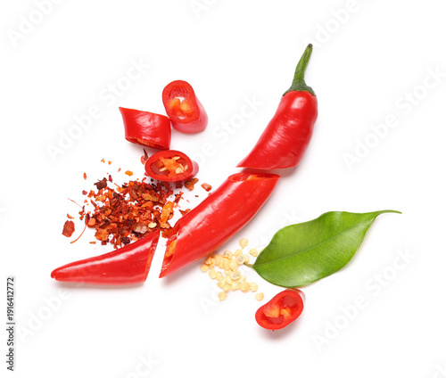 Fresh cut chili peppers and...