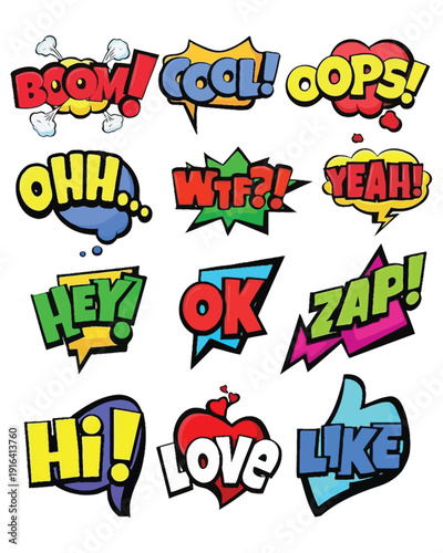 Explosive Comic Sound Effect Typography – BOOM ZAP BANG POP Artwork