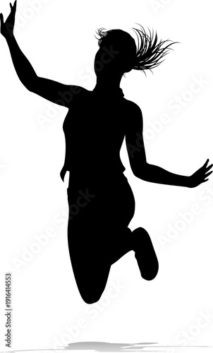 A happy woman jumping for j...