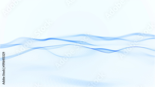 Tableau sur toile Smooth blue particle waves forming soft digital landscape on clean light background, minimal futuristic flow, abstract fluid energy surface, calm modern technology style